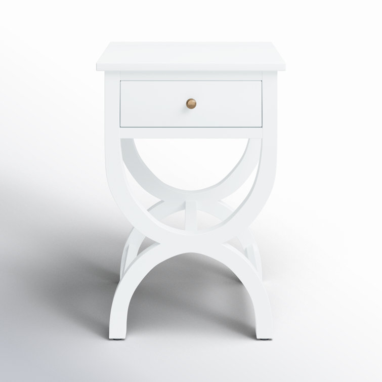 Dalat White Poplar Wood Night Table with Zinc Knob and Storage