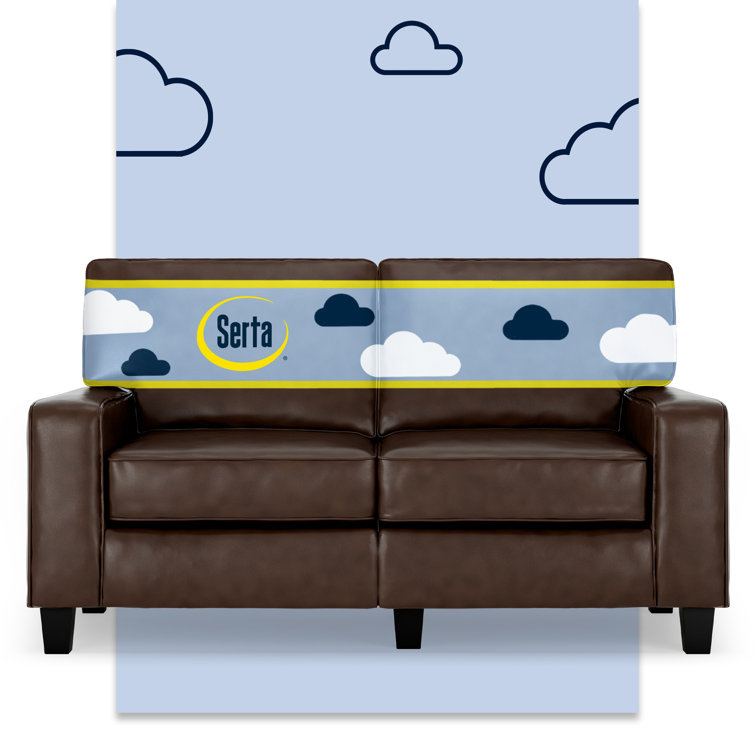 Chestnut Brown Leather 61" Loveseat with Pillow Back and Wood Accents