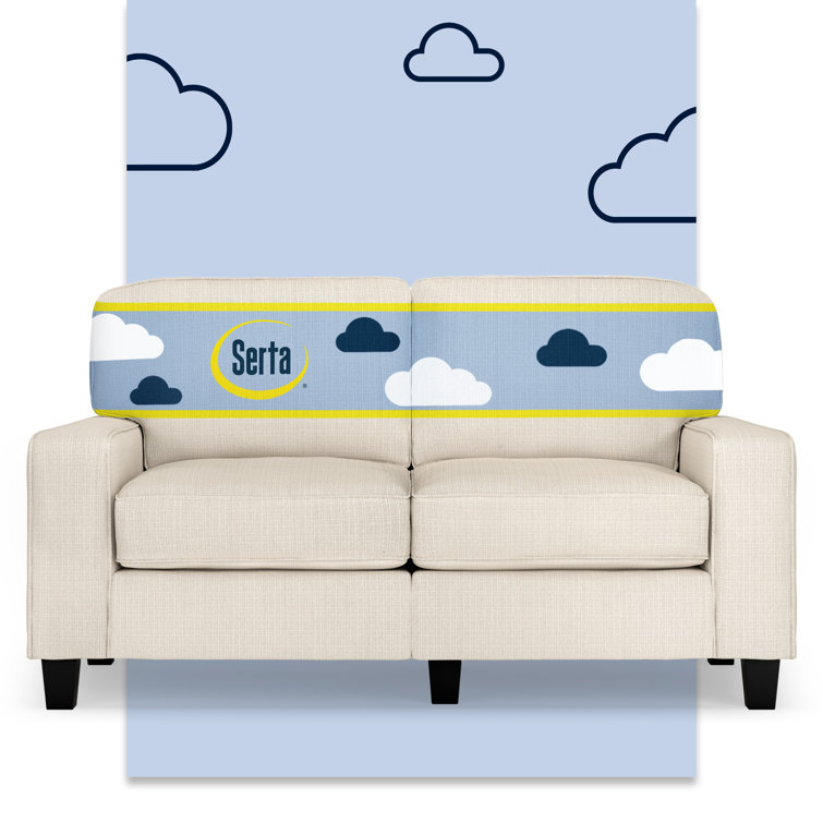 Beige Leather Track Arm Loveseat with Pillow Back