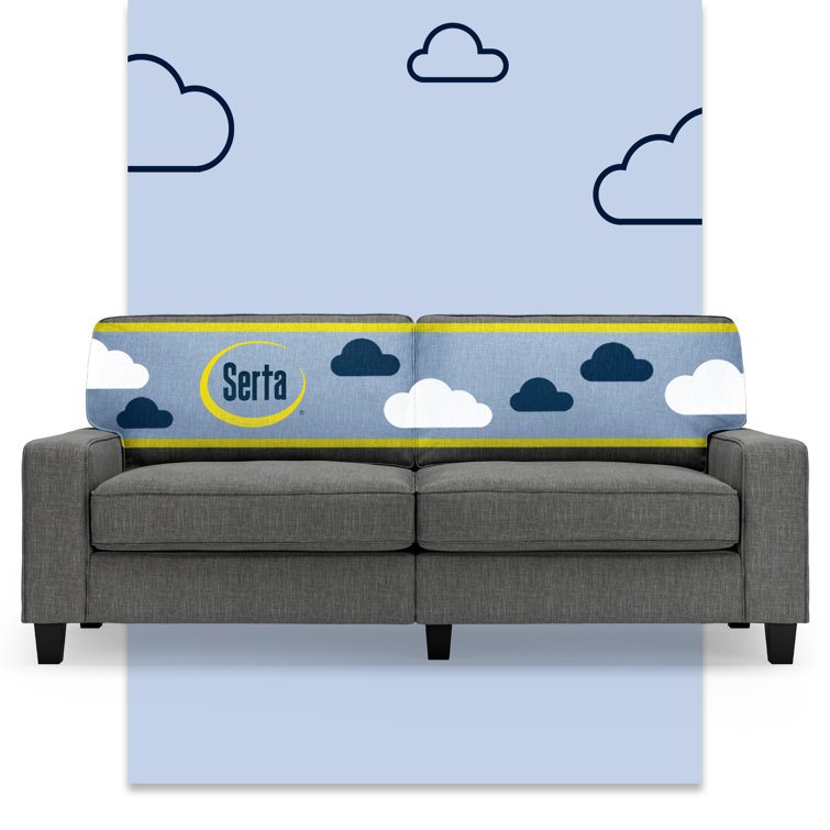 Gray Linen Fabric Sectional with Track Arms and Wood Legs