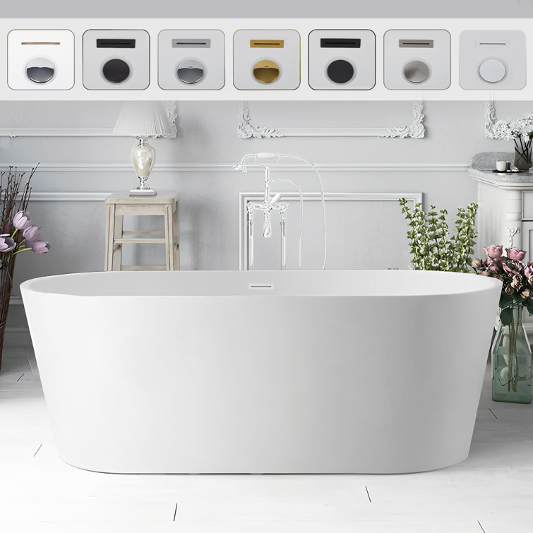 67" Pure White Freestanding Acrylic Soaking Bathtub
