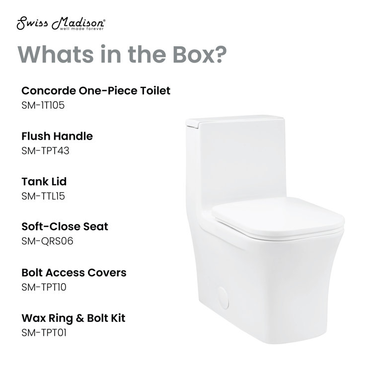 Concorde Glossy White One-Piece Elongated Toilet with Right Side Flush Handle