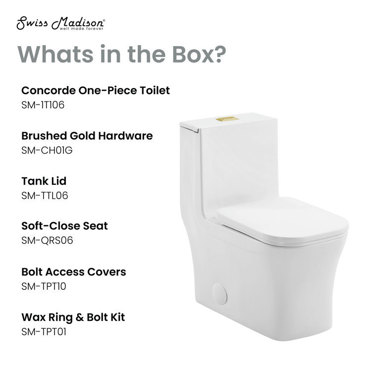 Concorde White One Piece Dual Flush Toilet with Brushed Gold Hardware