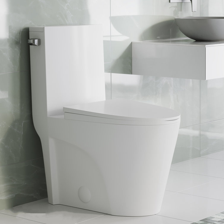 Glossy White High Efficiency One-Piece Elongated Toilet