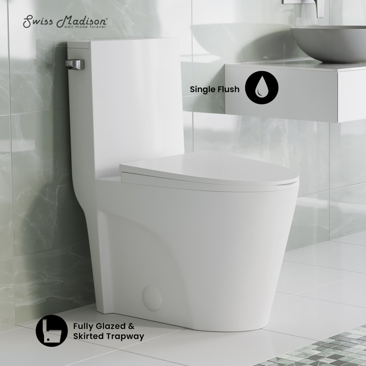 Glossy White High Efficiency One-Piece Elongated Toilet