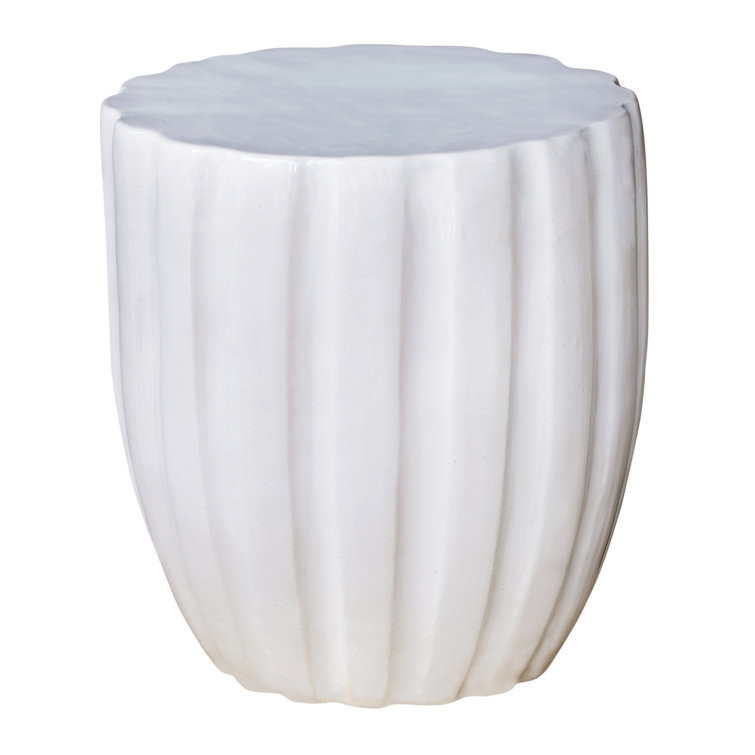 Snow White Ceramic Scallop Accent Stool, 18"