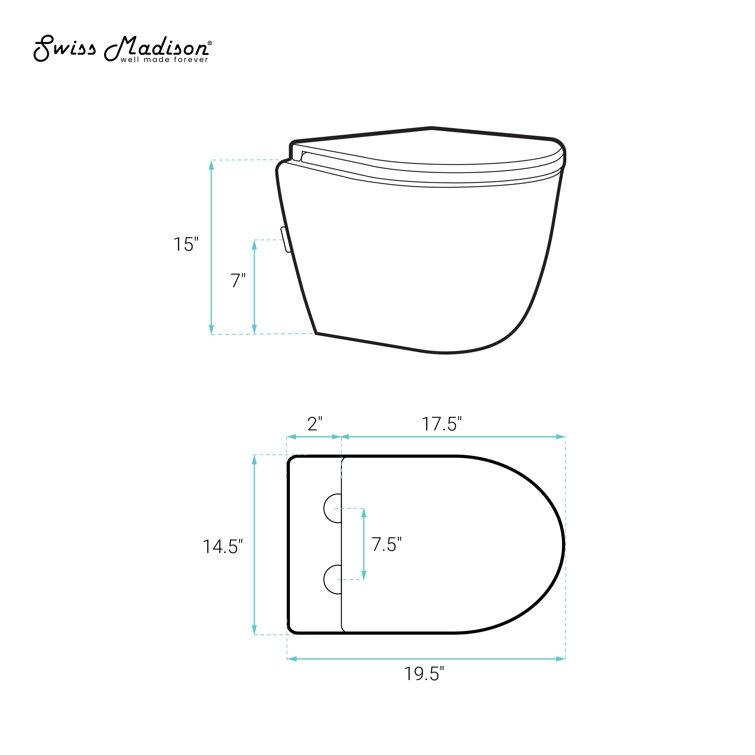 Glossy White Wall Mounted Round Dual Flush Toilet with Black Flush Plate