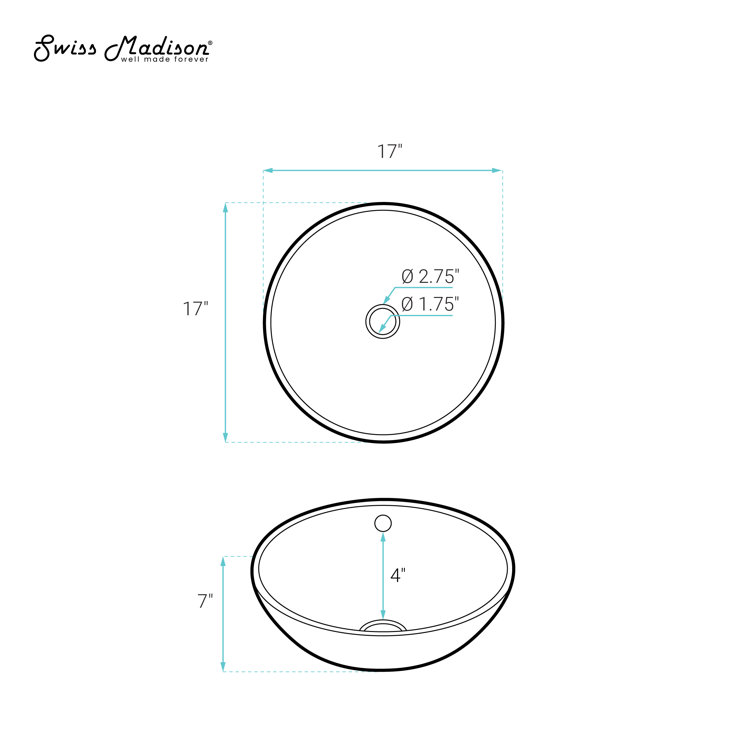 Sublime Round White Ceramic Above-Counter Vessel Sink