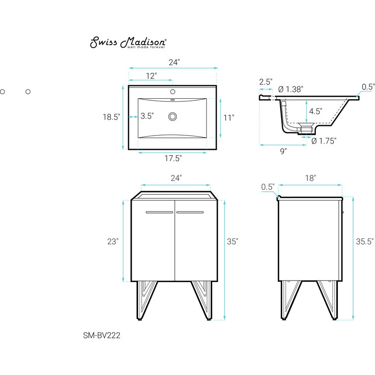Annecy 24" Black Walnut Freestanding Bathroom Vanity