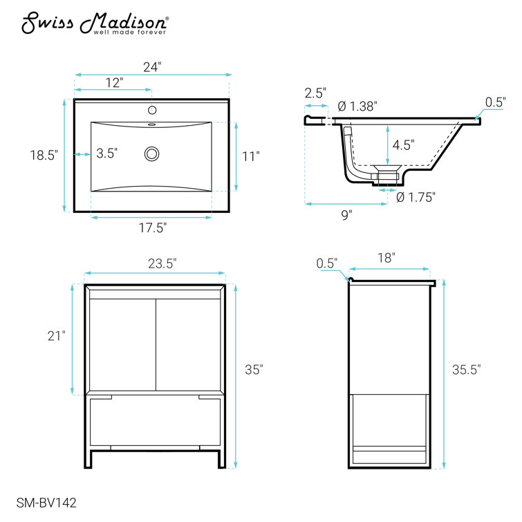 Marseille 24" Wax Oak and White Freestanding Bathroom Vanity