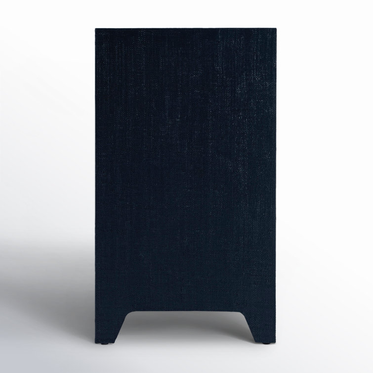 Navy Blue Raffia 1-Drawer Nightstand with Brass Pull