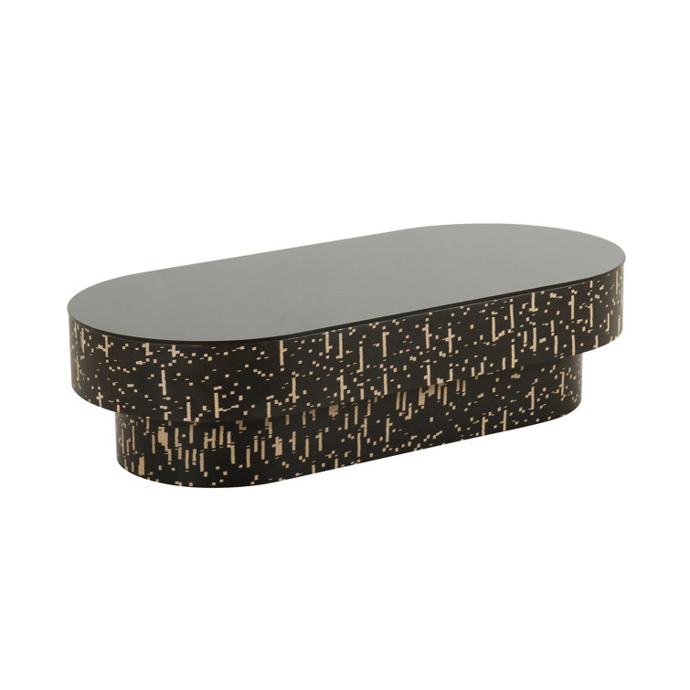 Faye Black Oval Glass and Wood Coffee Table