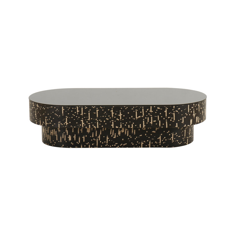 Faye Black Oval Glass and Wood Coffee Table