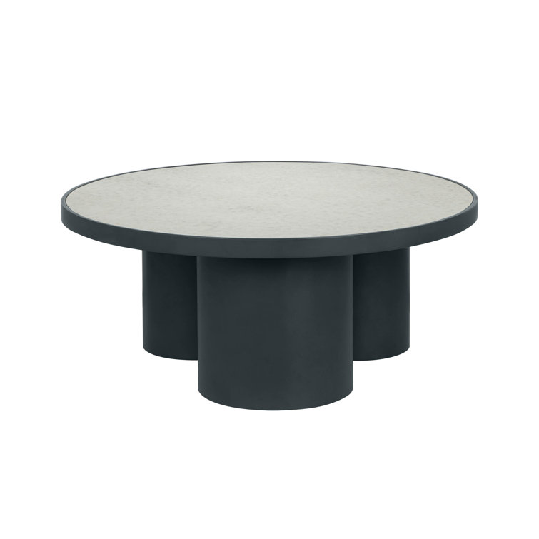 Round Gray Mirrored Glass and Iron Coffee Table