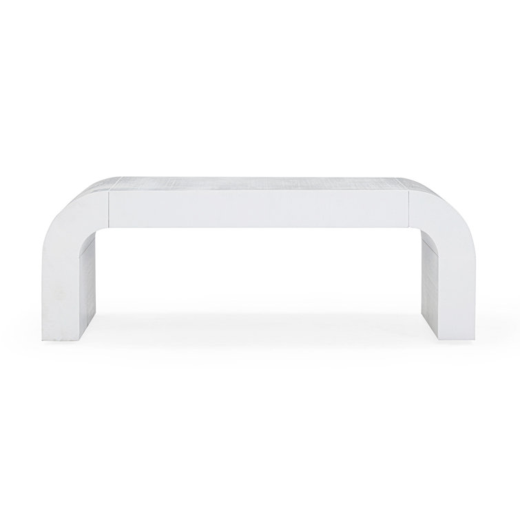 White Acacia Wood Rectangular Coffee Table with Rounded Legs