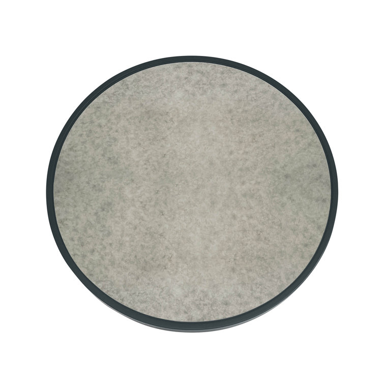 Round Gray Mirrored Glass and Iron Coffee Table