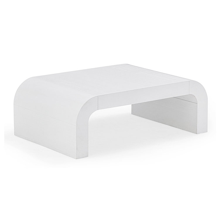 White Acacia Wood Rectangular Coffee Table with Rounded Legs