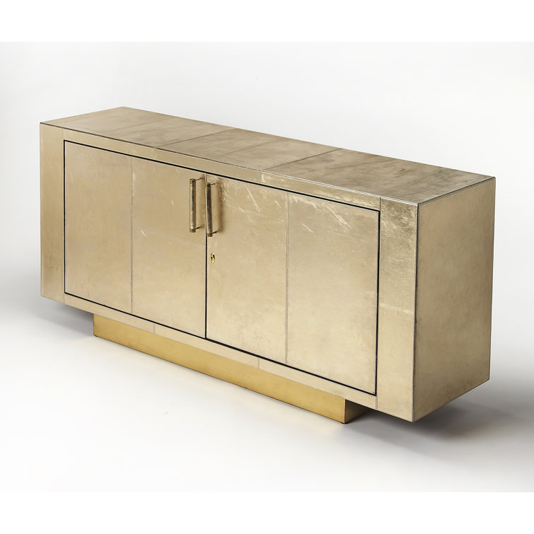 Francois Gold Leather Buffet Sideboard with Brass Base