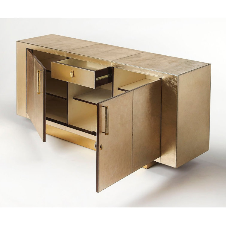Francois Gold Leather Buffet Sideboard with Brass Base