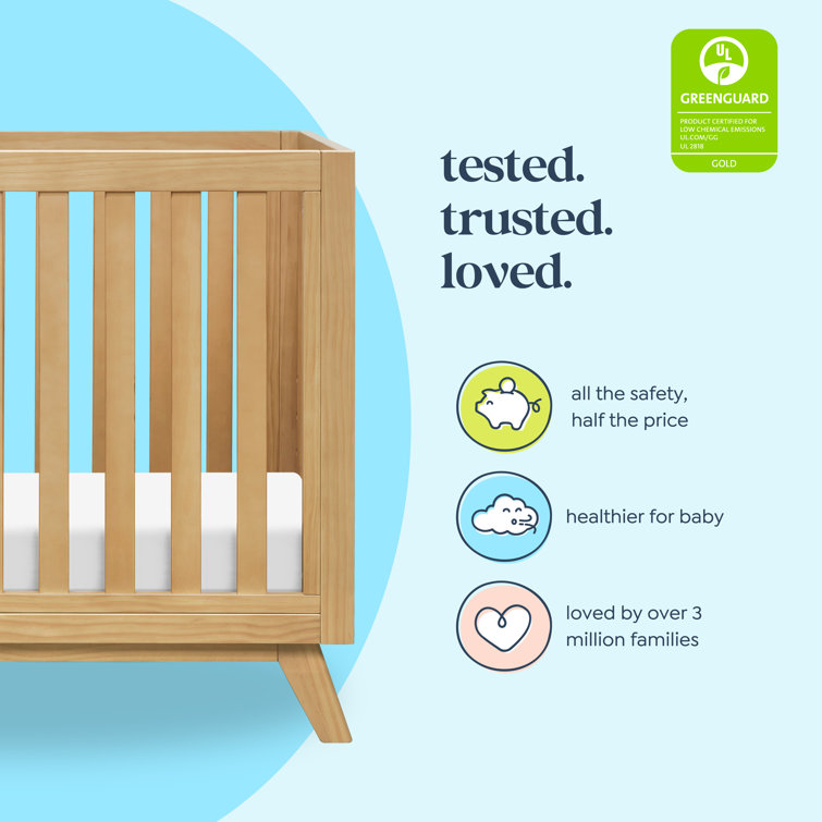 Honey Wood Mid-Century Modern Convertible Mini Crib
