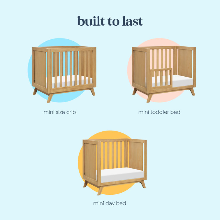 Honey Wood Mid-Century Modern Convertible Mini Crib