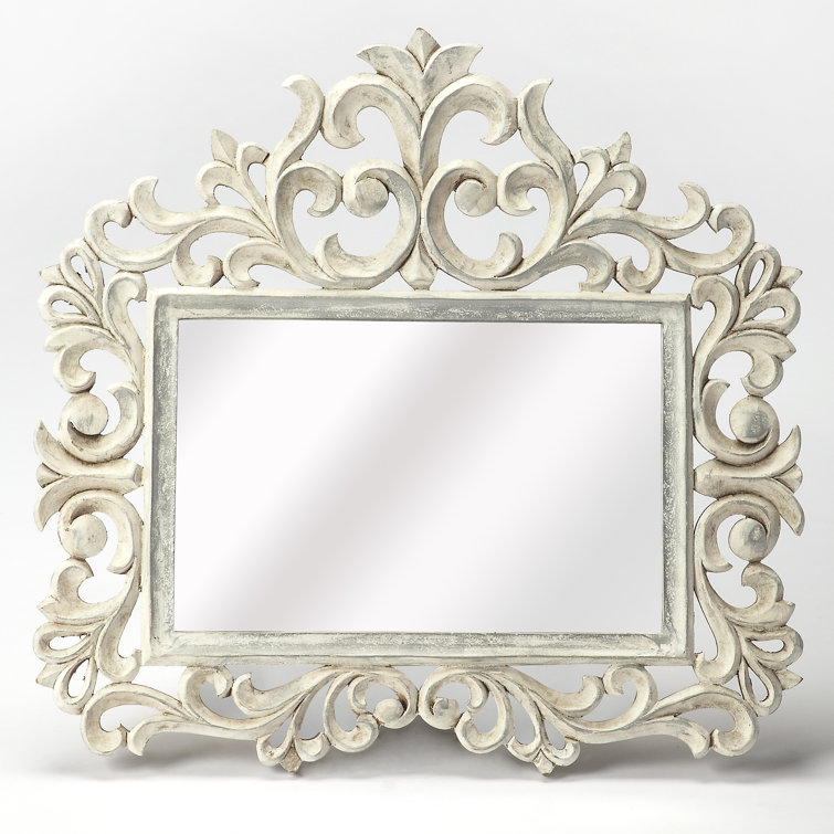 Whitewashed Carved Wood Rectangular Dresser Mirror