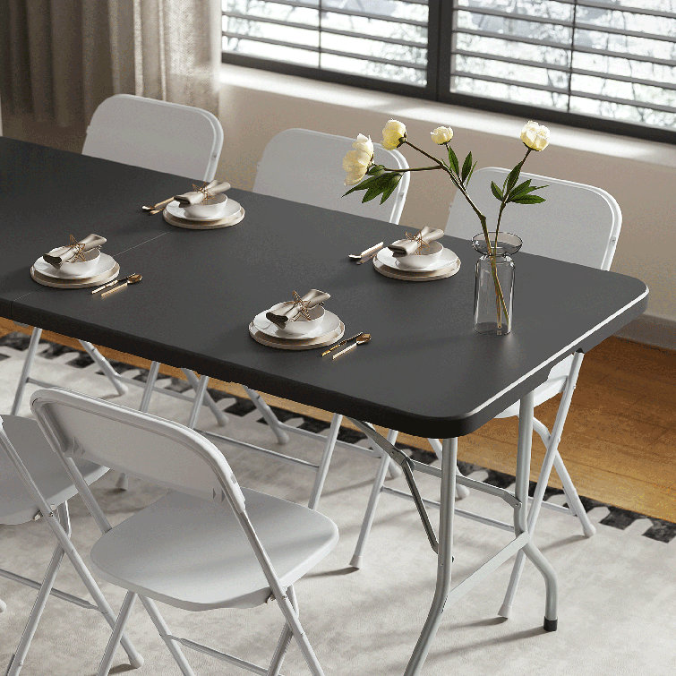 6ft Black Plastic Foldable Picnic Table with Steel Frame