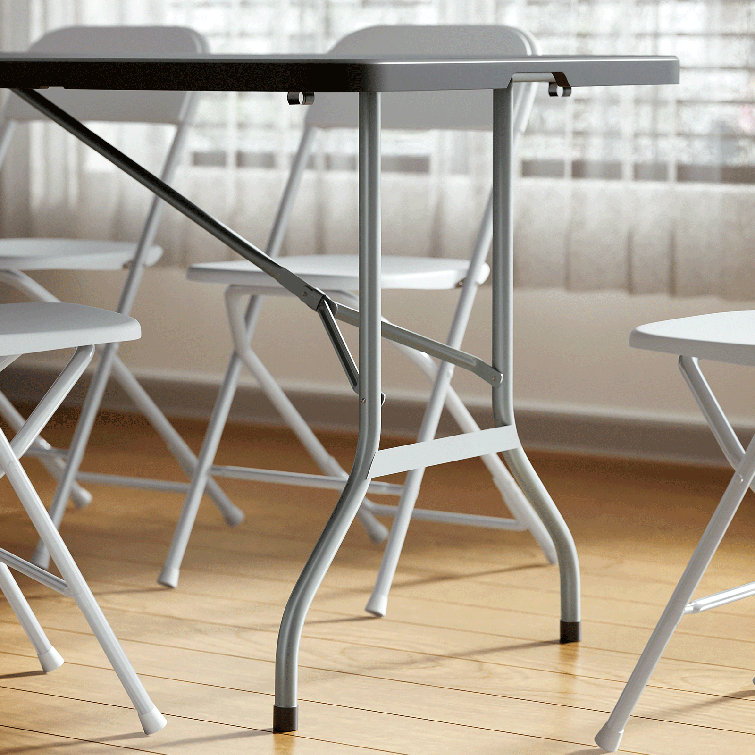 6ft Black Plastic Foldable Picnic Table with Steel Frame