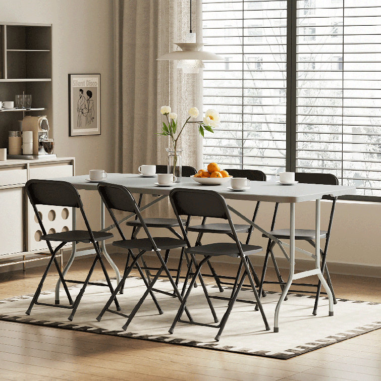 Gray Plastic Folding Table with Steel Frame for Indoor/Outdoor Use