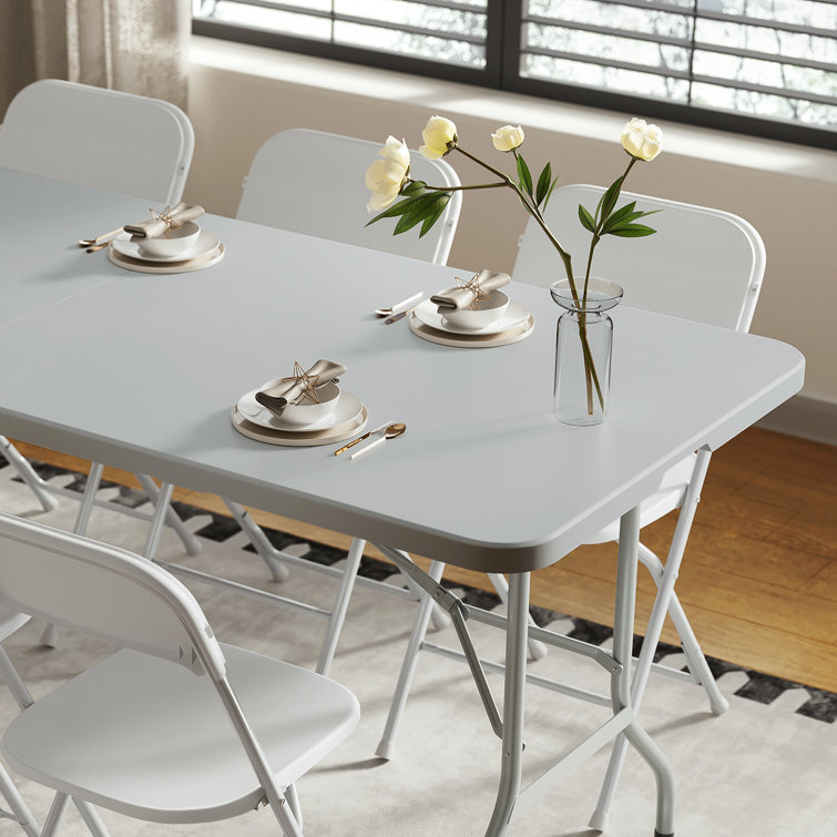 Gray Plastic Folding Table with Steel Frame for Indoor/Outdoor Use