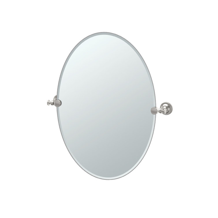 Elegant Oval Frameless Pivoting Mirror in Satin Nickel