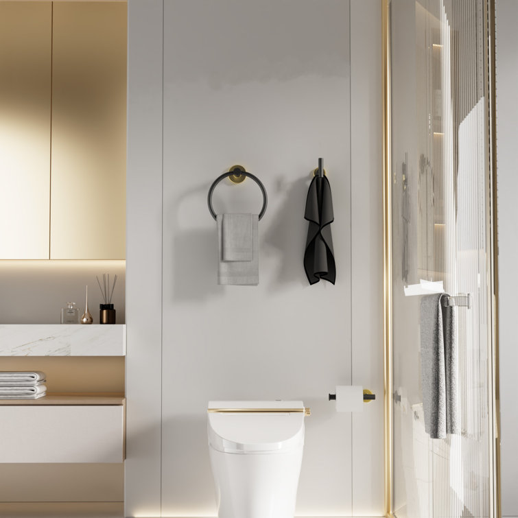 Brushed Gold and Black Metal 4-Piece Bathroom Hardware Set