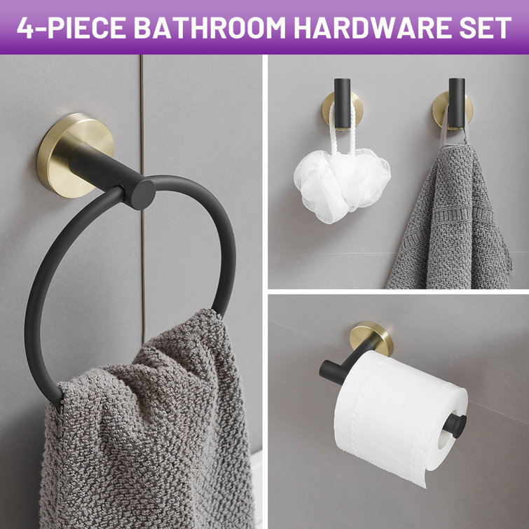 Brushed Gold and Black Metal 4-Piece Bathroom Hardware Set