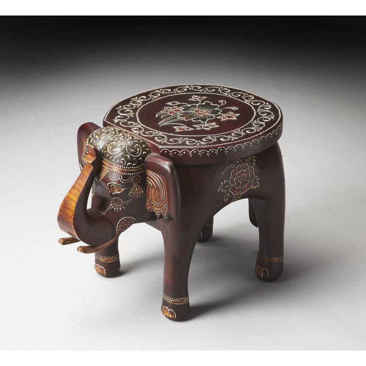 Botswana Hand-Painted Round Brown Wood Accent Table