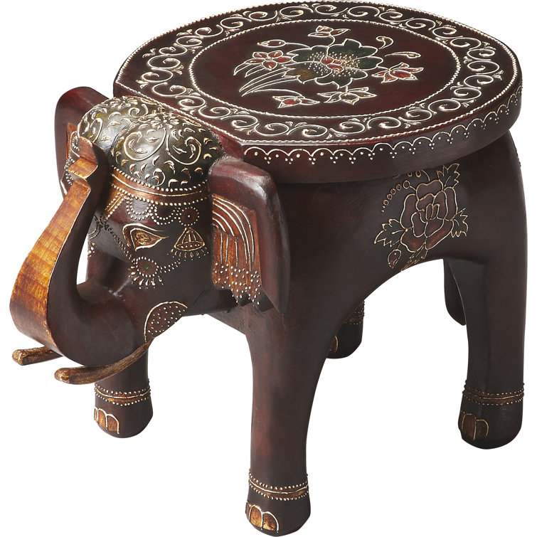 Botswana Hand-Painted Round Brown Wood Accent Table