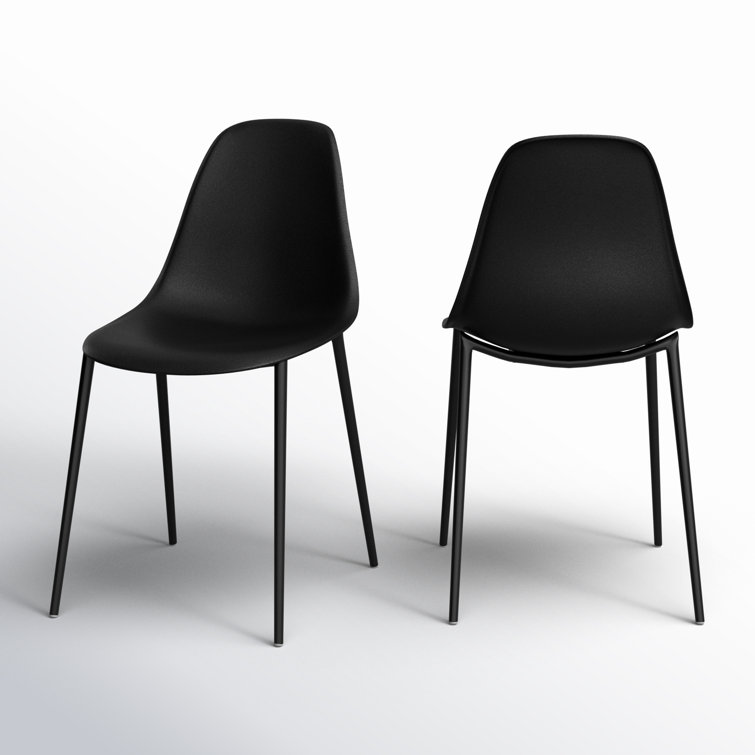 Black Plastic Armless Indoor/Outdoor Dining Chairs with Metal Legs, Set of 4