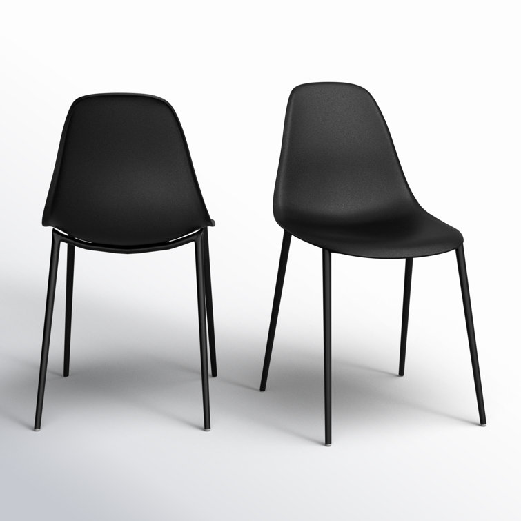 Black Plastic Armless Indoor/Outdoor Dining Chairs with Metal Legs, Set of 4