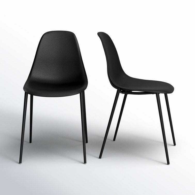 Black Plastic Armless Indoor/Outdoor Dining Chairs with Metal Legs, Set of 4