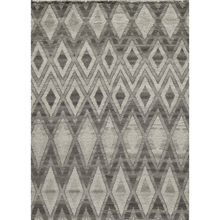 Hand-Knotted Gray Wool Geometric Area Rug
