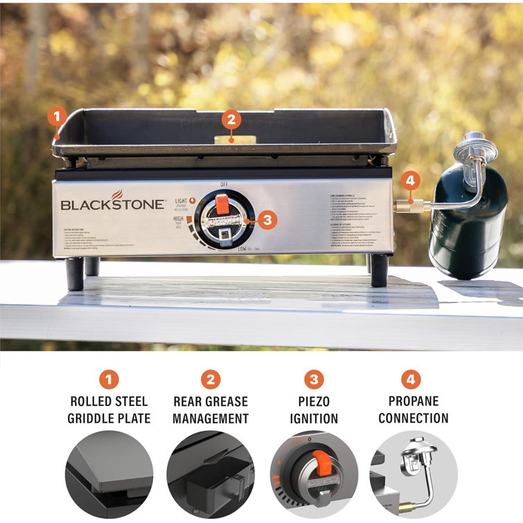 Black 17" Steel Tabletop Outdoor Gas Griddle