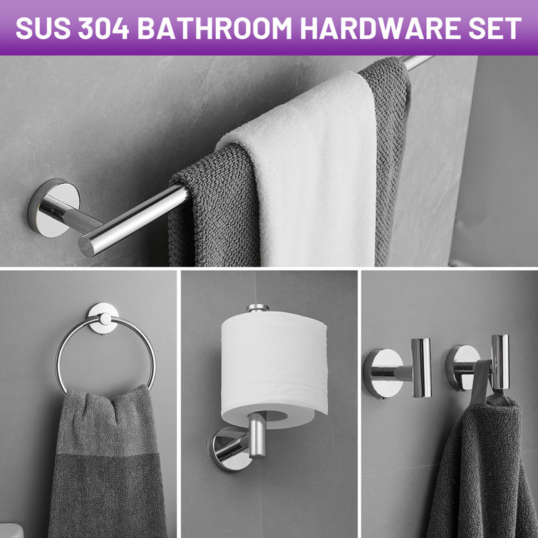 Chrome 5-Piece Bathroom Hardware Set with Towel Bar