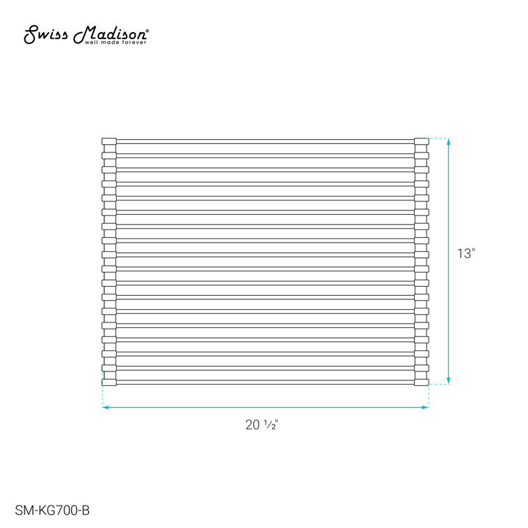 Black Silicone Roll-Up Kitchen Sink Grid, 20.5" x 12.6"