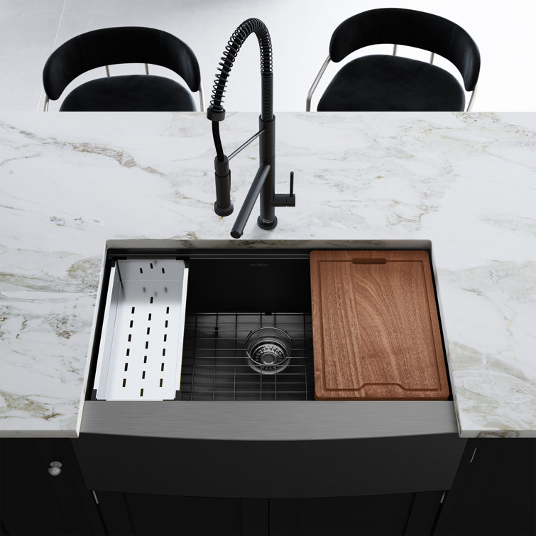 Tourner 33 x 22 Black Stainless Steel Single Basin Farmhouse Sink