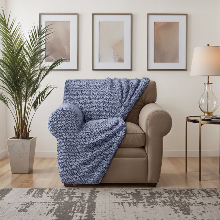 Blue Stretchable Polyester Armchair Cover with Elastic Closure