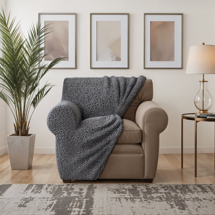 Modern Dark Grey Stretch Fabric Armchair Slipcover - Easy Fit & Stylish
