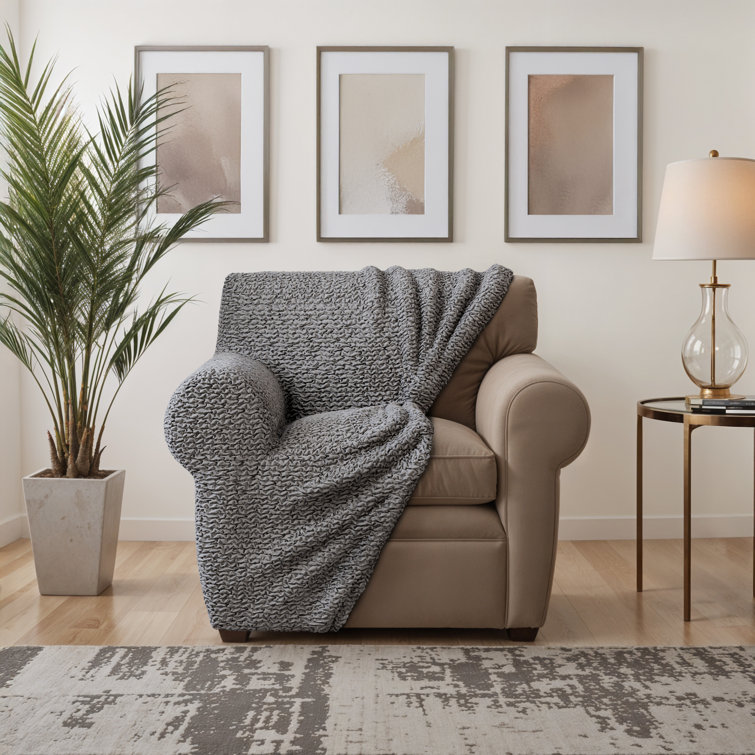 Silver Gray Stretchable Microfiber Armchair Cover