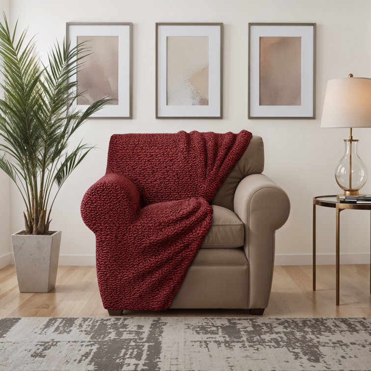 Burgundy Stretch Polyester Armchair Cover with Elastic Closure