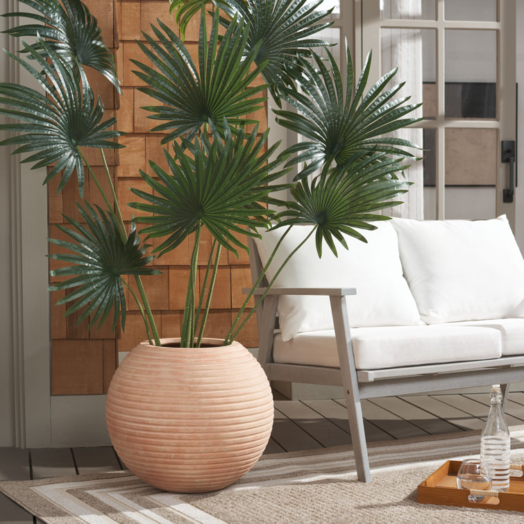 Terracotta Ribbed Round Ficonstone and Cement Planter Pot