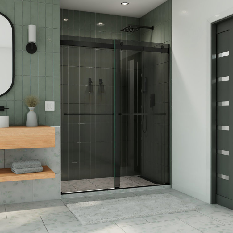 Essence 56-60" Frameless Matte Black Sliding Shower Door with Smoke Gray Glass