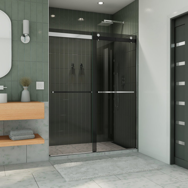 Smoke Gray Frameless Glass Bypass Shower Door with Chrome Finish